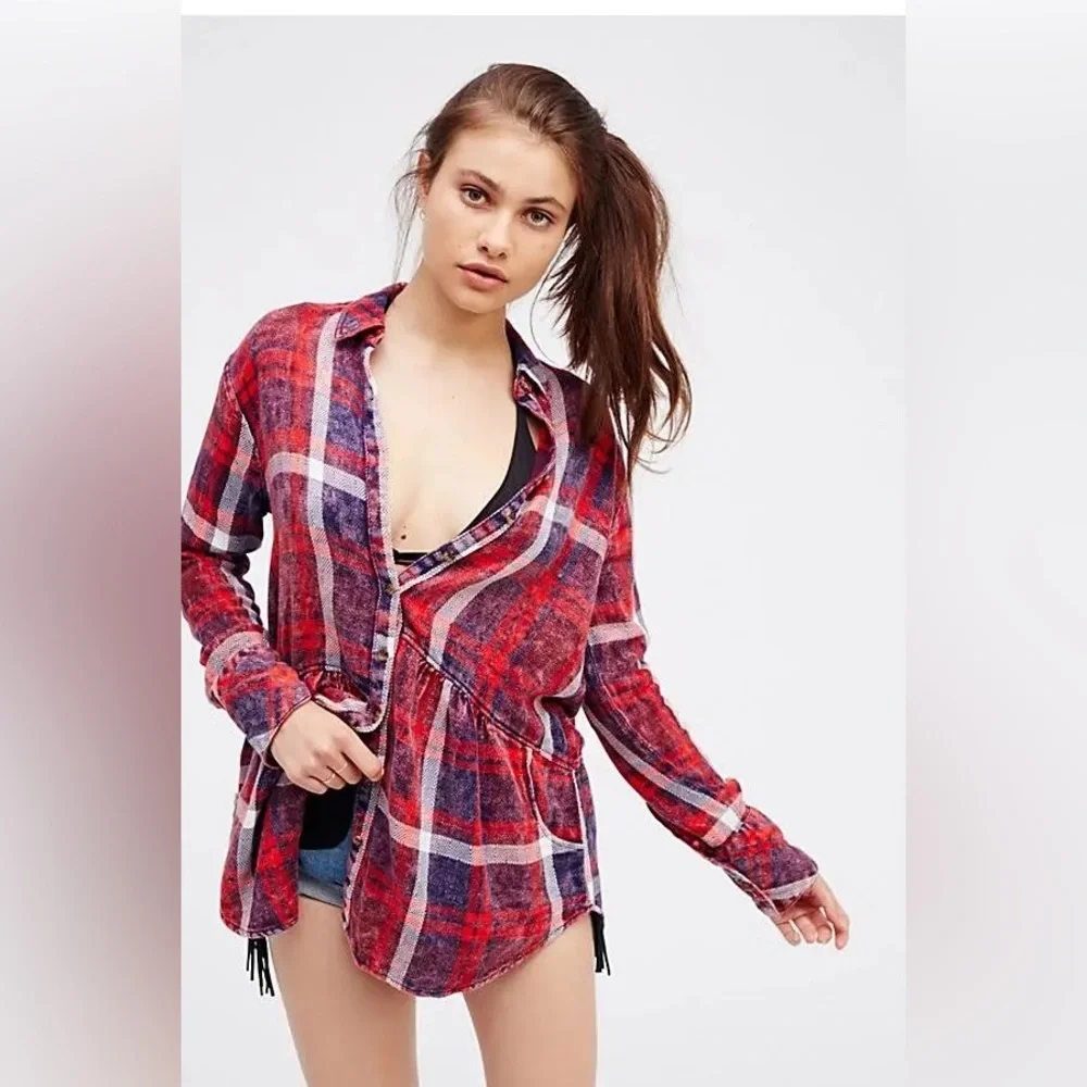 Free People Easy Street Plaid Button Up 💕
